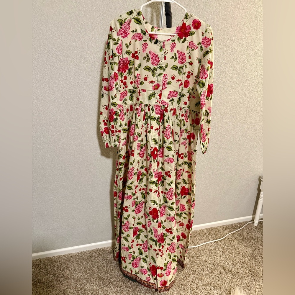 100% Cotton Floral Long Sleeve Maxi Dress